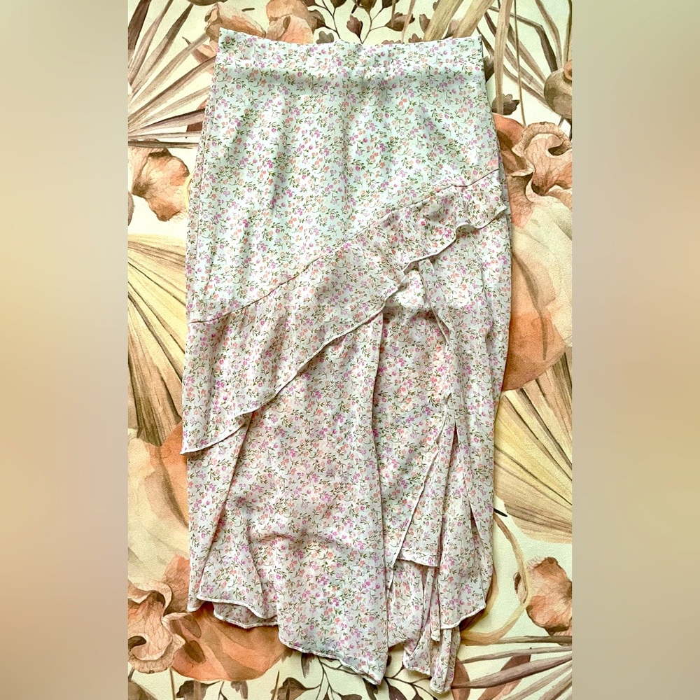 Altar’d State Floral White Midi Skirt Asymmetrical